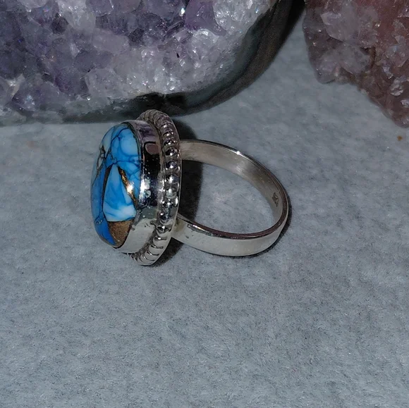 Ice Blue Dahlia Turquoise Sterling Silver Ring